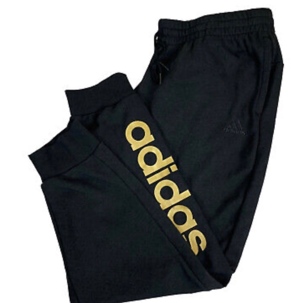 Adidas Black & Gold Linear French Terry Joggers 2X - Picture 5 of 9